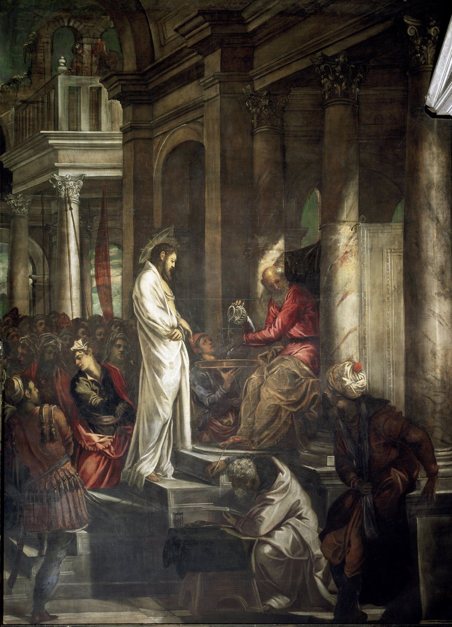 Cristo antes de Pontius Pilate Pintura de Tintoretto (Jacopo Robusti) (Tintoret) (1518-1594) 1566-1567 Dim 515x390 cm Veneza Scuola di San Rocco Itália de Jacopo Robusti Tintoretto