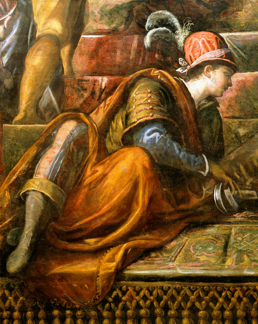Doge Niccolo da Ponte recebendo ramo de oliveira de Veneza, de Jacopo Robusti conhecido como Tintoretto (1518-1594), Detail, Sala del Maggior Consiglio (Salão do Grande Conselho), Palazzo Ducale, Veneza de Jacopo Robusti Tintoretto