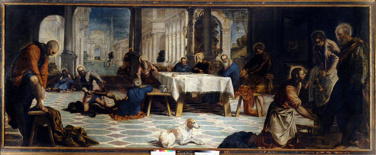 Jesus Cristo lavando os pés de seus discípulos. Pintura de Jacopo Robusti detto Il Tintoretto (O Tintoret de Jacopo Robusti Tintoretto