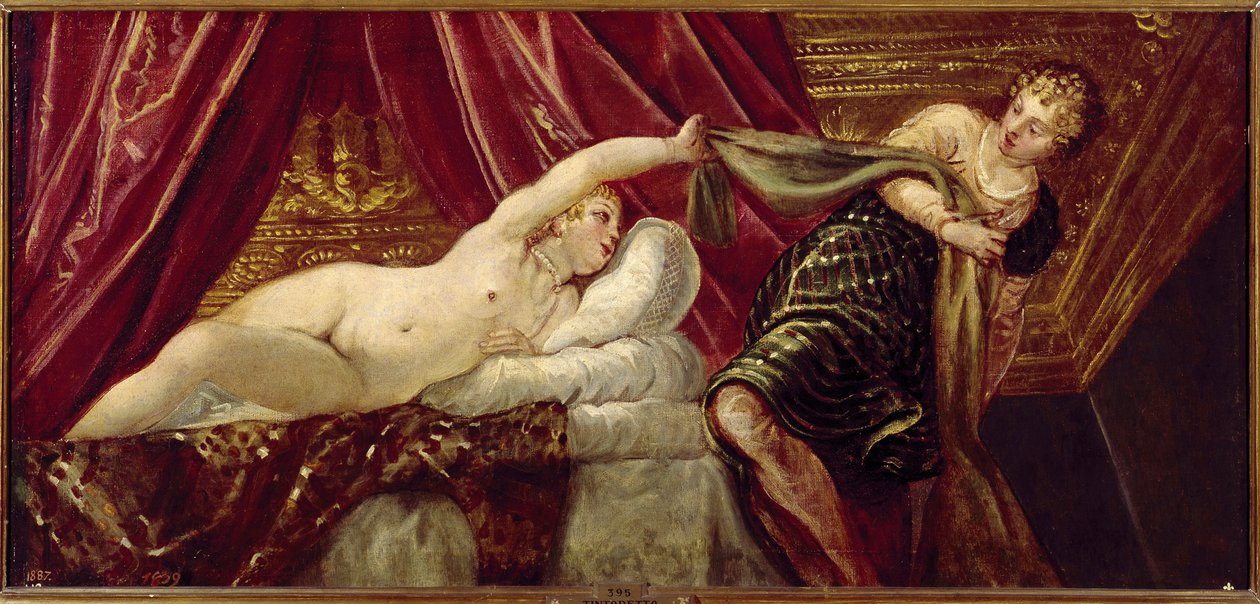 José e a esposa de Putiphar (ou Potiphar) Pintura de Jacopo Robusti dit il Tintoretto (Tintoret) (1518-1594) 1555 aproximadamente. Sol. 54x117 cm Madrid, Museu do Prado de Jacopo Robusti Tintoretto