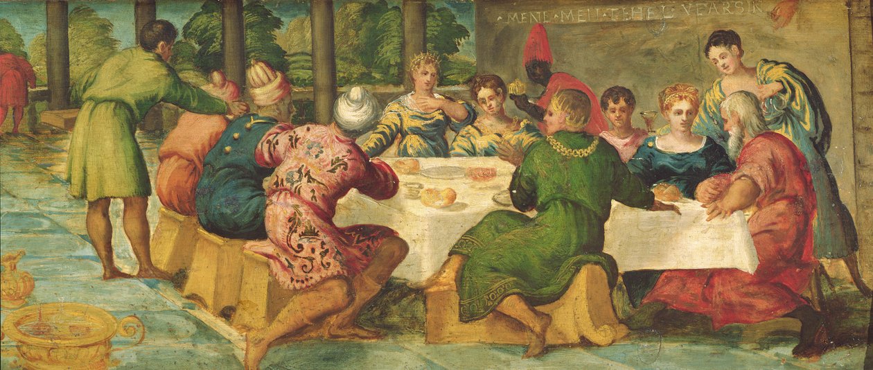Banquete do Rei Belsazar, c.154344 (painel) (detalhe de 70487) de Jacopo Robusti Tintoretto