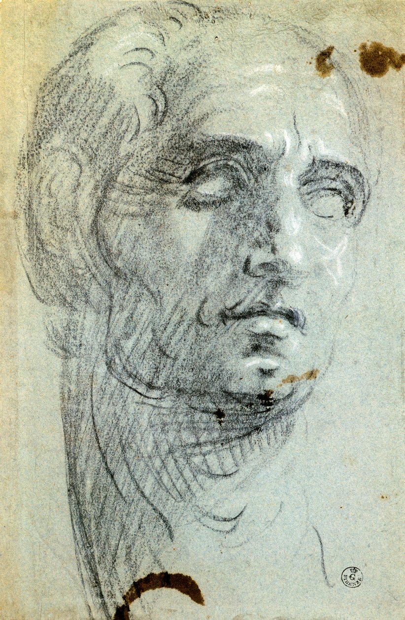Cabeça masculina por Jacopo Robusti conhecido como Tintoretto (1518-1594), desenho de Jacopo Robusti Tintoretto