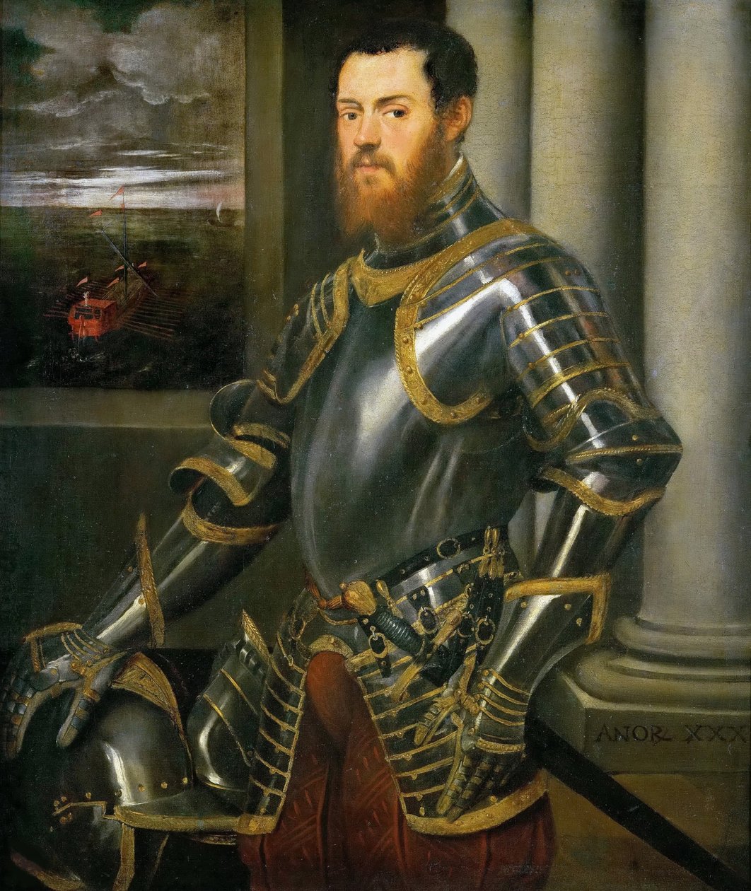 Retrato de um homem em um terno de armadura decorado com ouro, ca 1555. de Jacopo Robusti Tintoretto