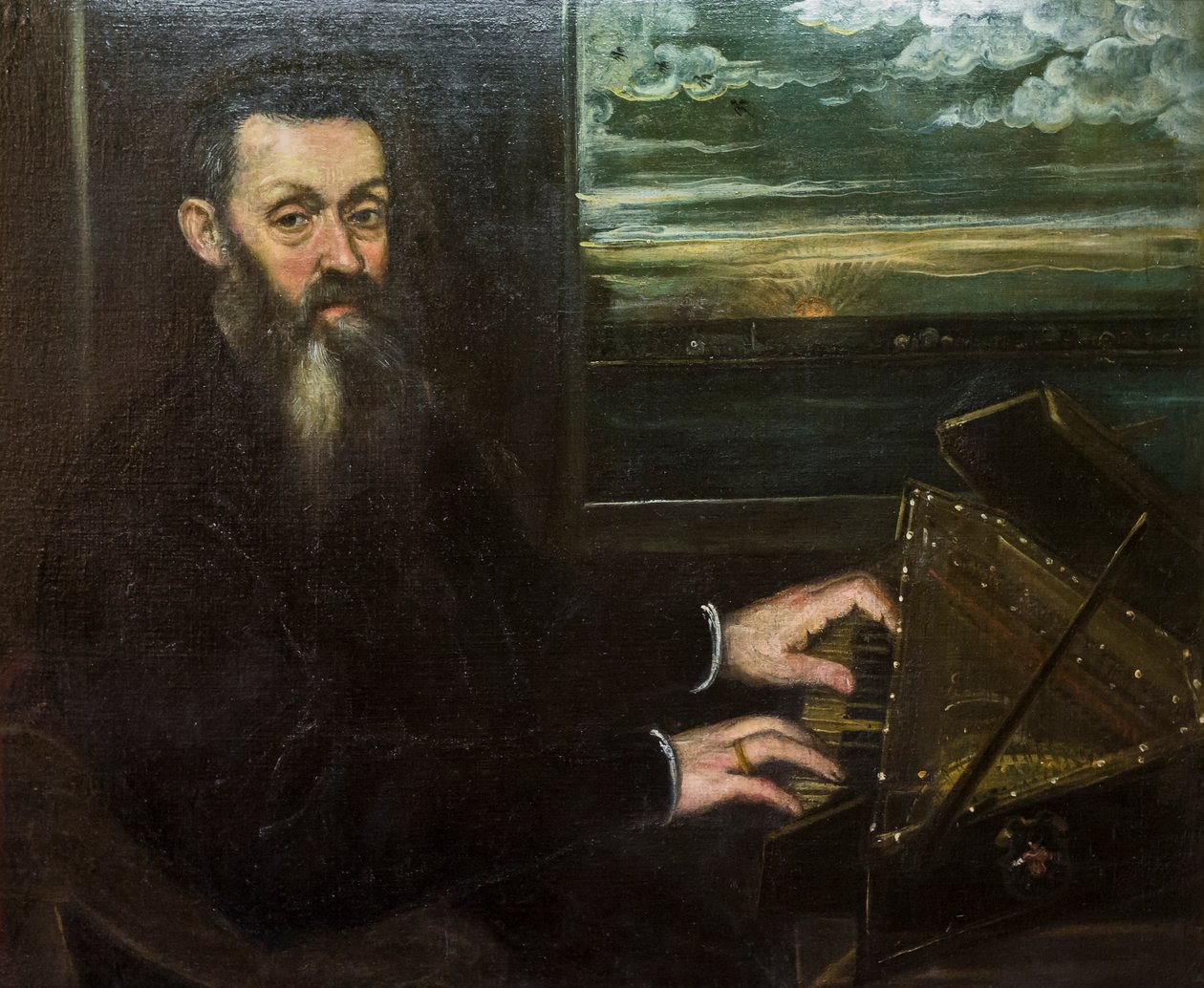 Retrato de um cavalheiro idoso no spinet de Jacopo Robusti Tintoretto