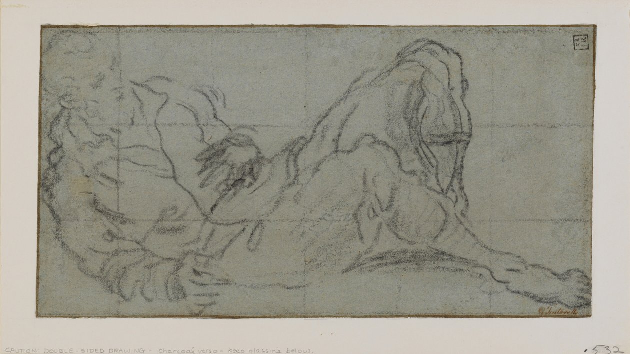 Figura masculina reclinada, 1560-9 (giz no papel) de Jacopo Robusti Tintoretto