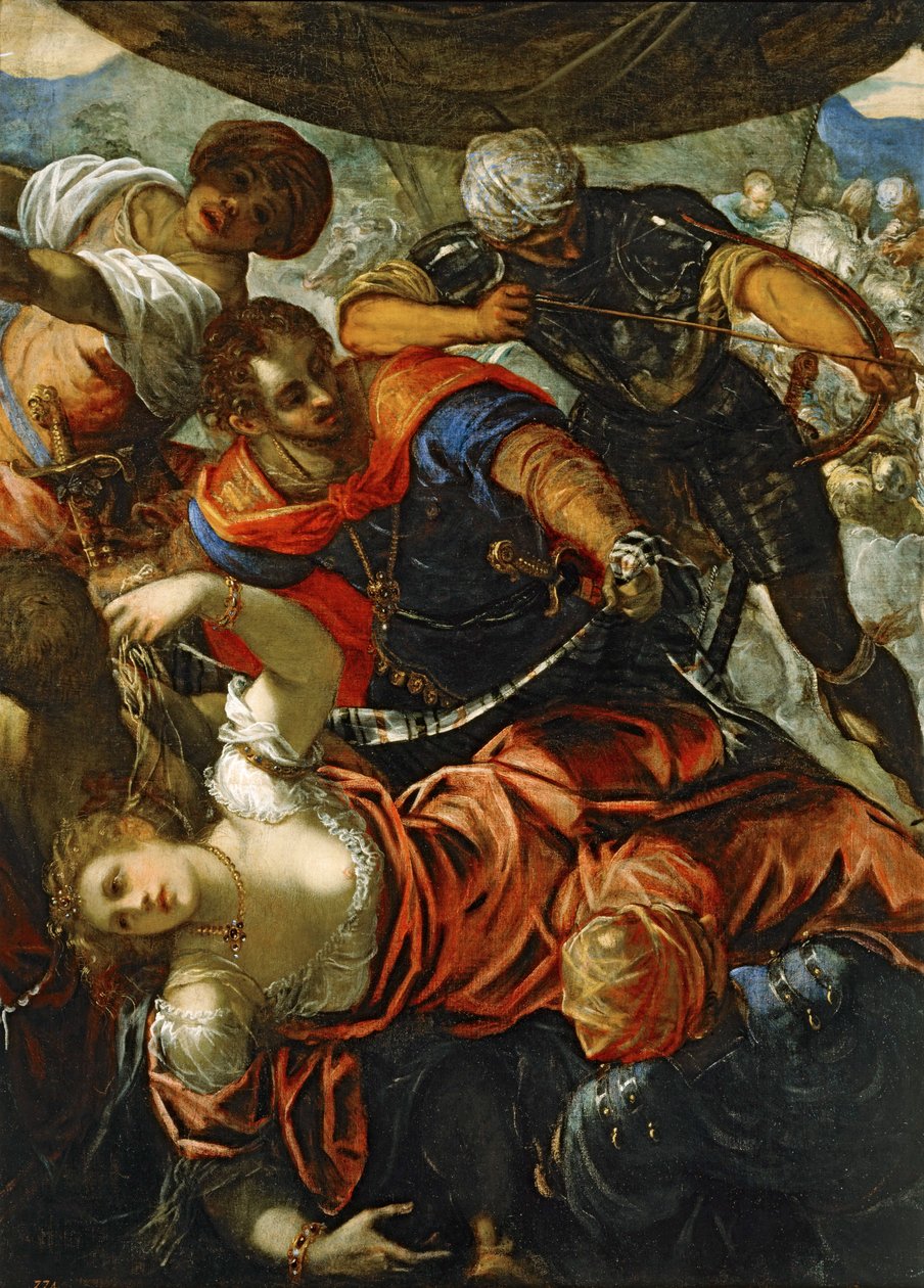 Cena de uma batalha entre turcos e cristãos ... (pintura sobre tela) de Jacopo Robusti Tintoretto