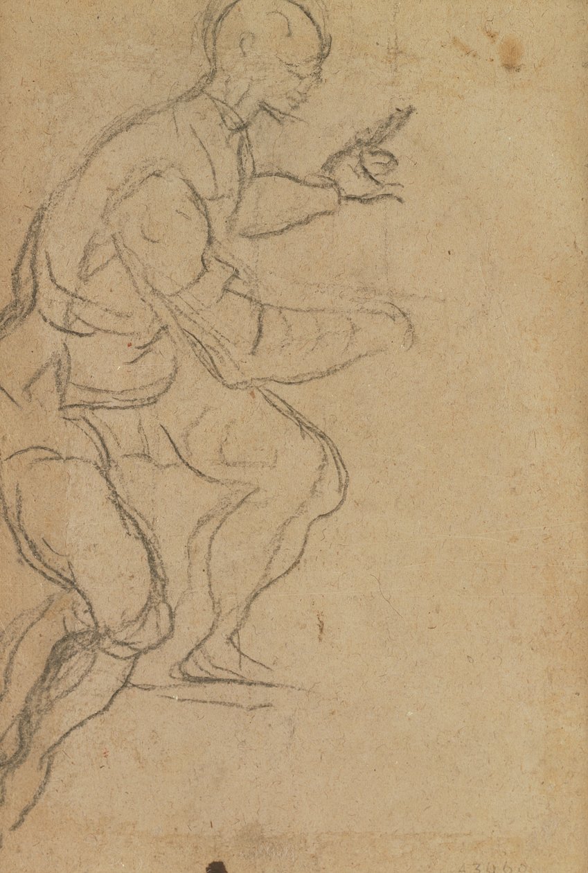 Homem sentado visto de baixo (giz preto sobre papel) (verso) (ver 160812 para o reto) de Jacopo Robusti Tintoretto