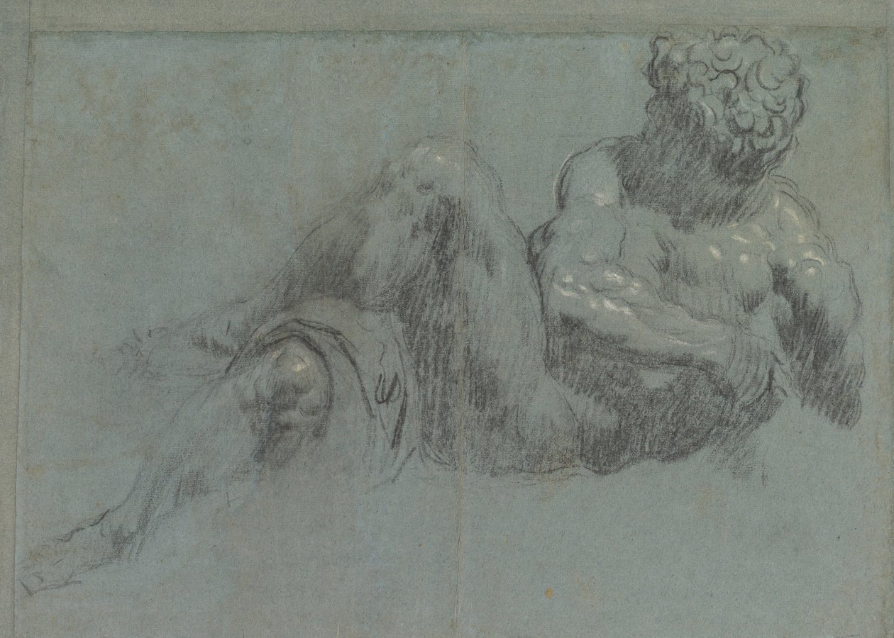 Estudo depois de Michelangelos Giorno, c.1550-55 (giz no papel) de Jacopo Robusti Tintoretto