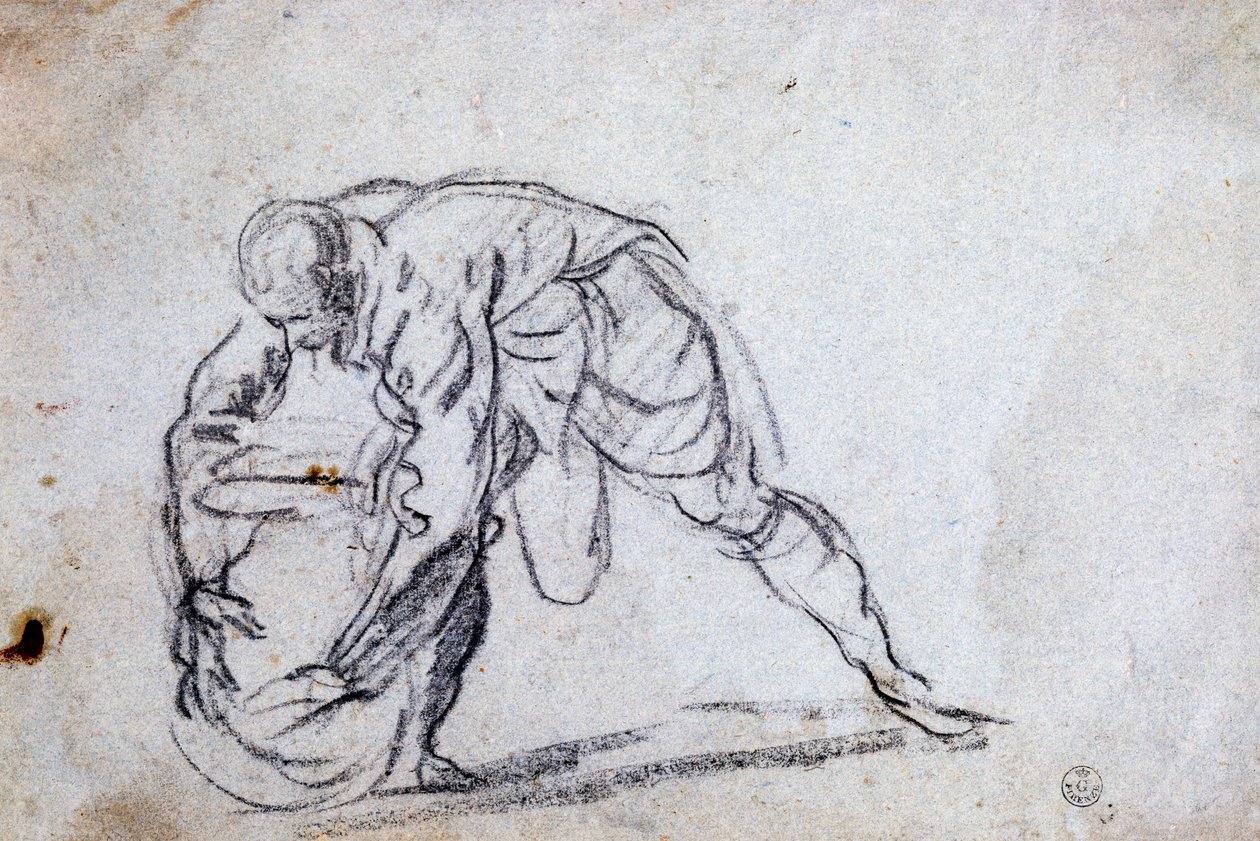 Estudo para figura masculina dobrada de Jacopo Robusti Tintoretto