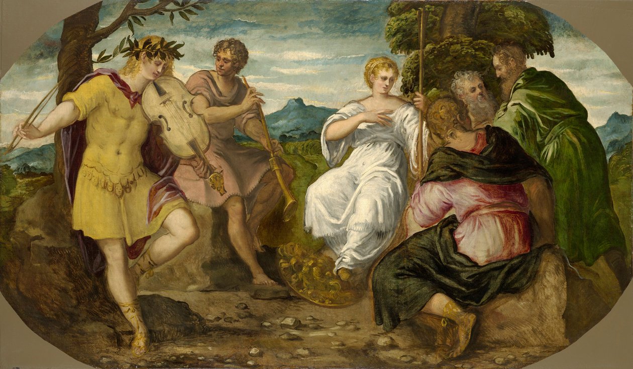 O concurso musical entre Apollo e Marsyas, ca 1545. de Jacopo Robusti Tintoretto
