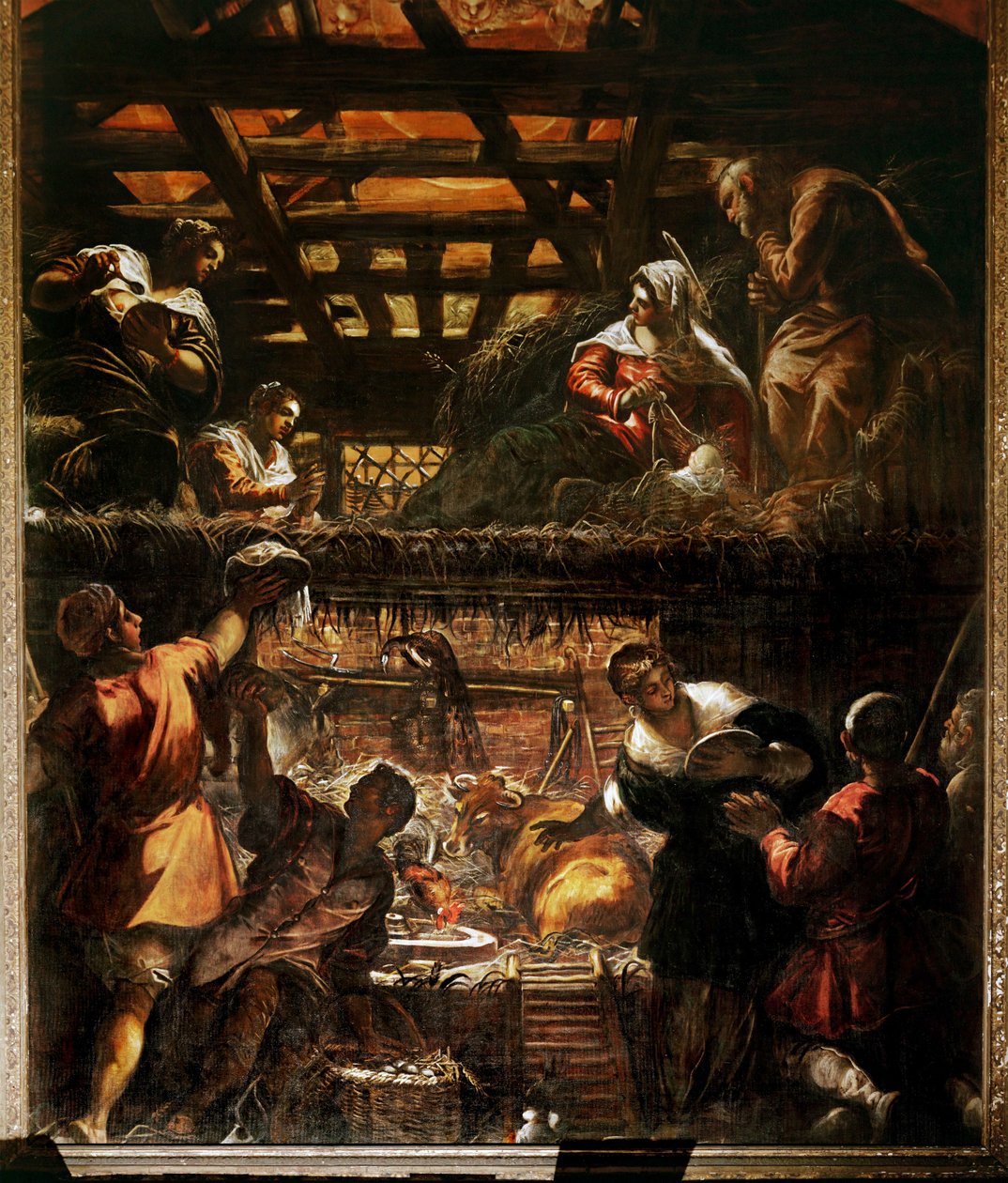 A Natividade e a adoração dos pastores (óleo sobre tela) de Jacopo Robusti Tintoretto