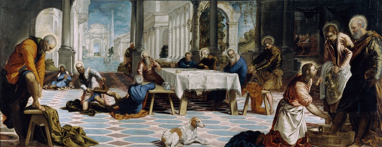 A Lavagem dos Pés, c.1547 (óleo sobre tela) de Jacopo Robusti Tintoretto