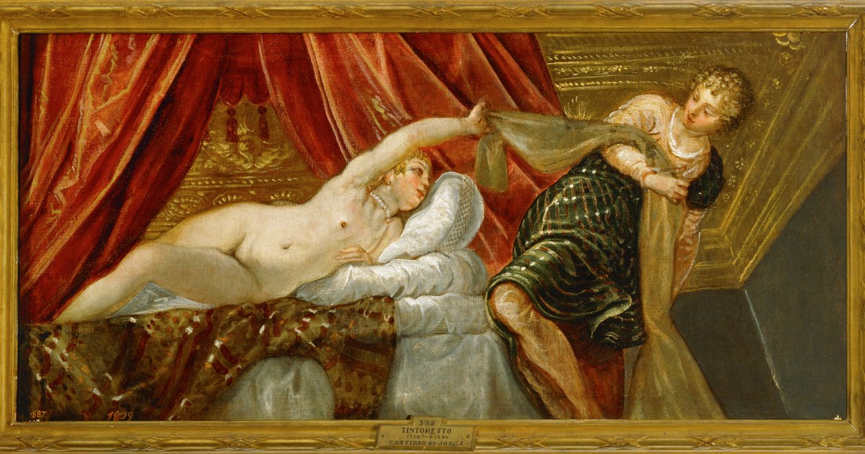 A castidade de José - José e a mulher de Potifar ... (pintura sobre tela) de Jacopo Robusti Tintoretto