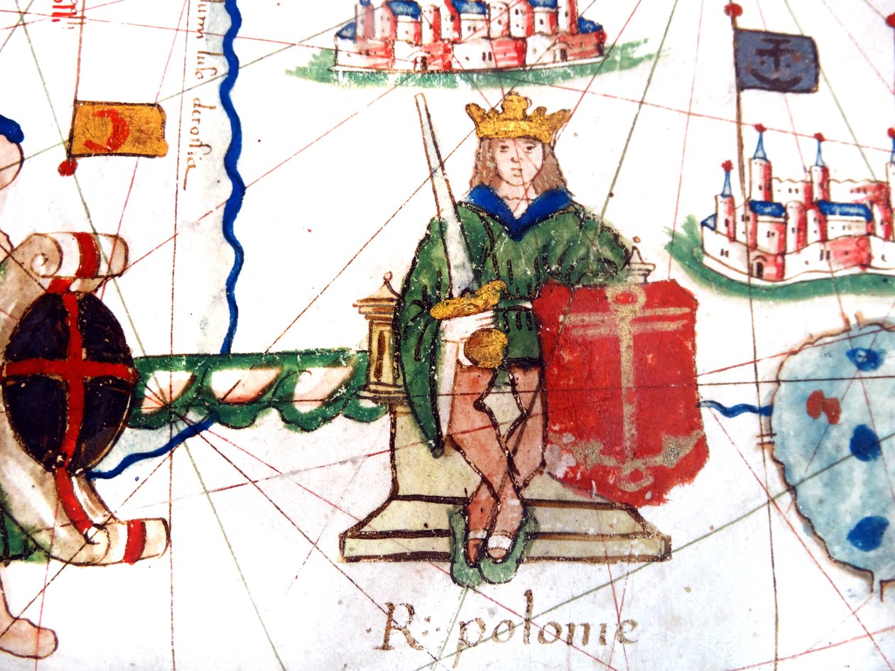 detalhe do rei da Polônia a partir de um mapa renascentista da Europa, Jacopo Russo (depois), 1528 de Jacopo Russo