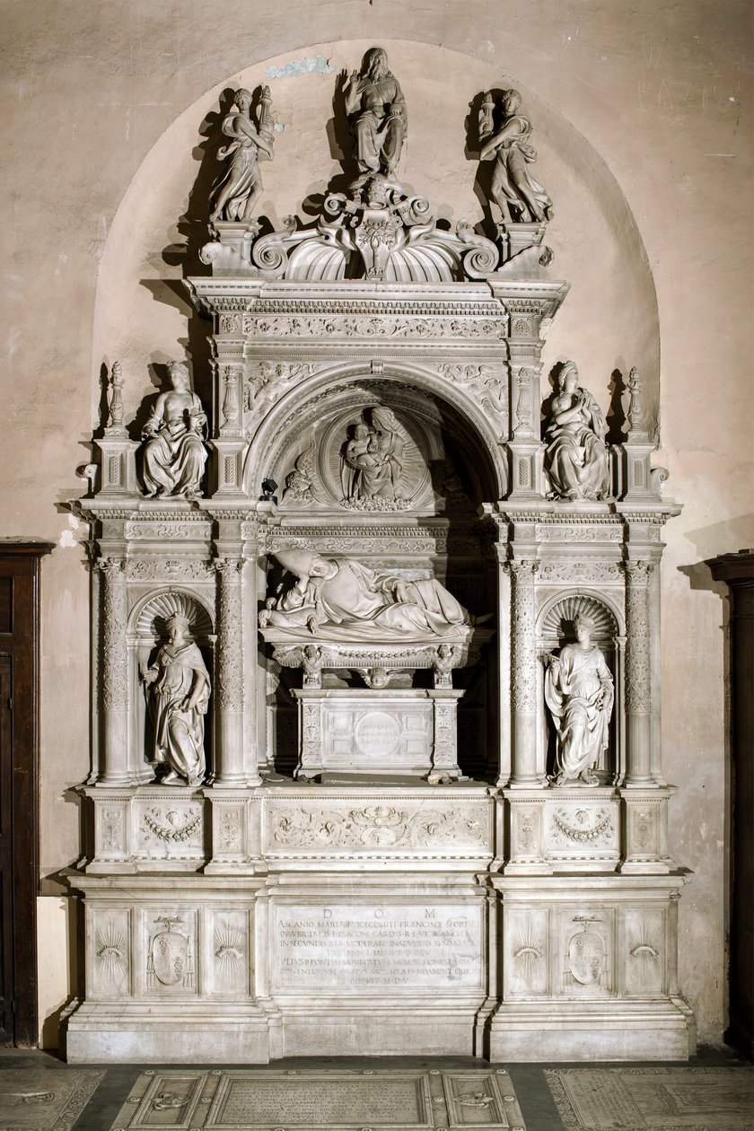 Monumento funerário em homenagem ao Cardeal Ascanio Maria Sforza (escultura de mármore,1505-1507) de Jacopo Sansovino