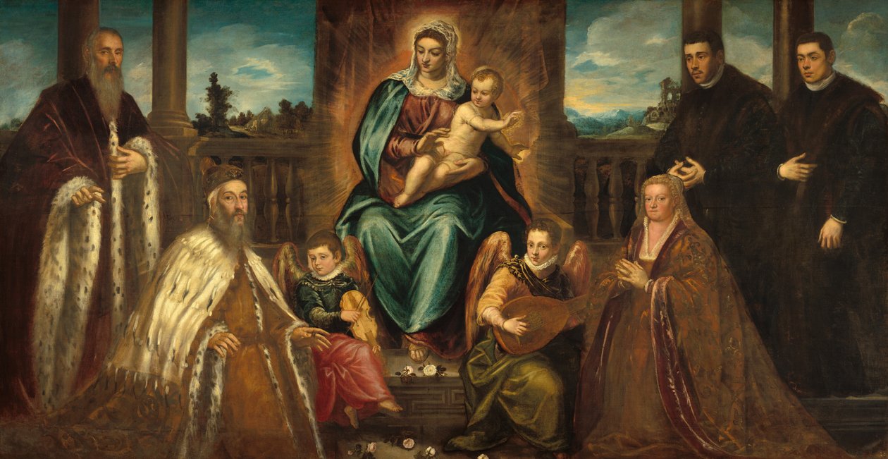 Doge Alvise Mocenigo e família antes da Madonna e criança de Jacopo Tintoretto