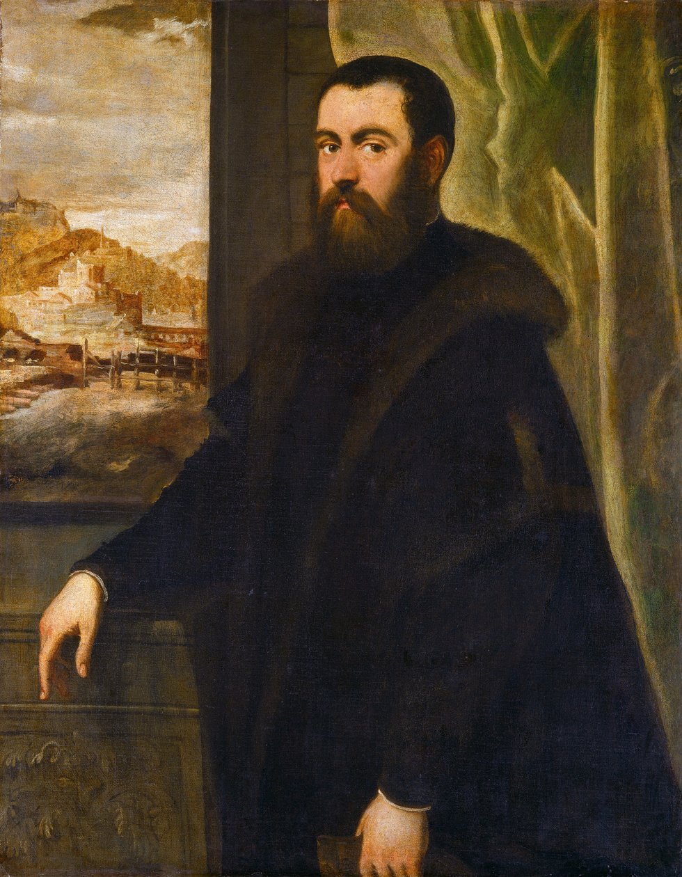 Retrato de um homem com vista para a paisagem, 15521556 de Jacopo Tintoretto