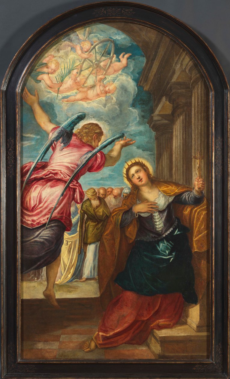 O anjo predizendo Santa Catarina de Alexandria de seu martírio, década de 1570. de Jacopo Tintoretto