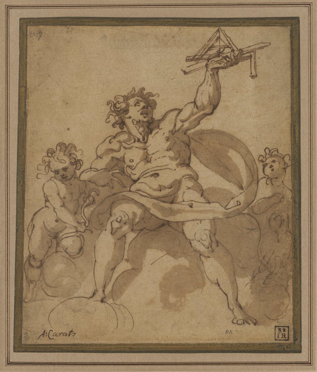 Uma alegoria da Arquitetura: Uma figura masculina com dois putti de Jacopo Zucchi