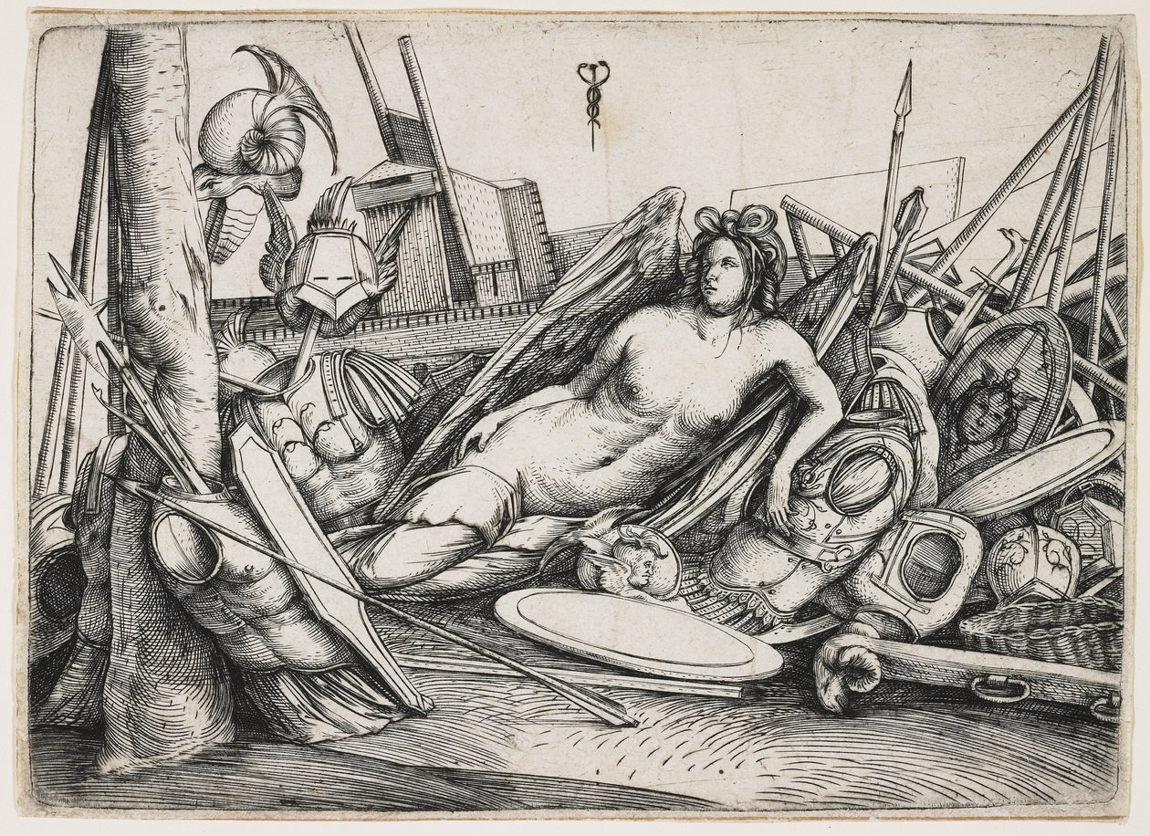 Vitória reclinada em meio a troféus de Jacopo de Barbari