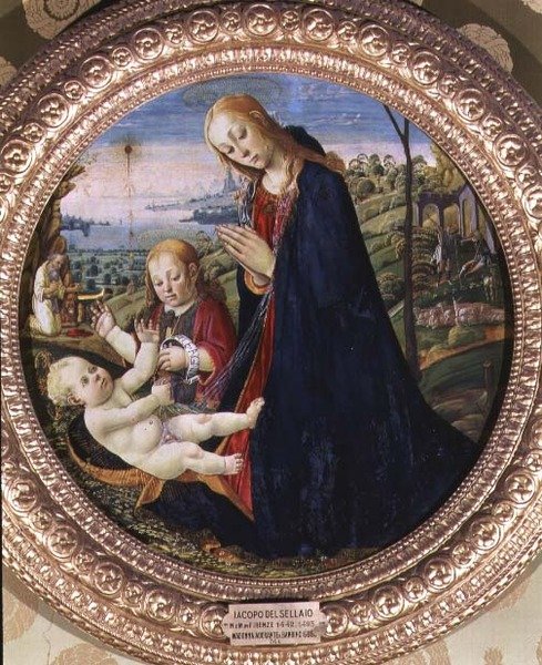 Adoração da Criança Cristo (painel) de Jacopo del Sellaio