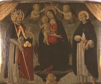 Madonna ladeada por São Nicolau e São Pedro Mártir (painel) de Jacopo del Sellaio