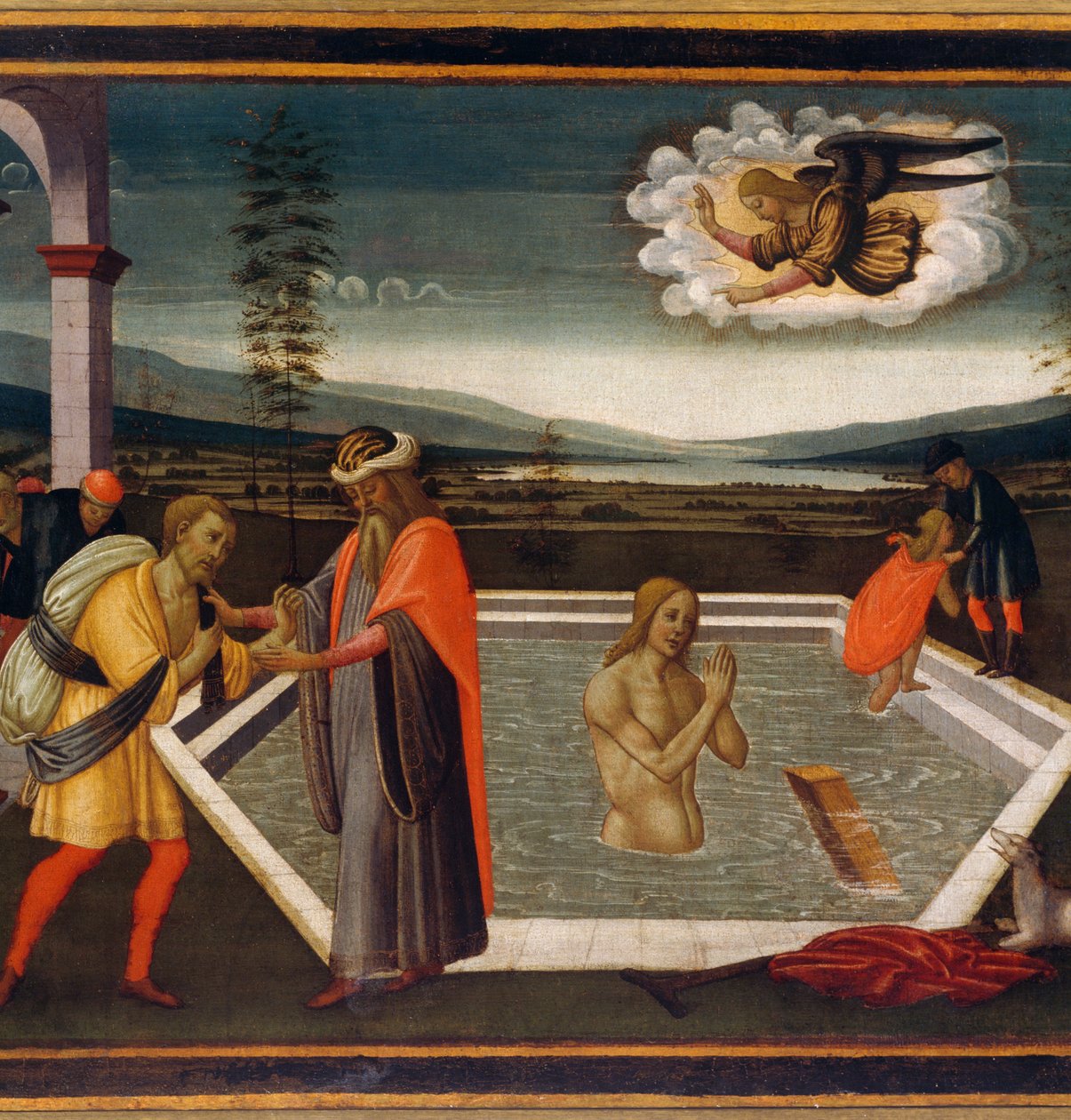 Piscina Probática, detalhe com milagre de paralítico, por Jacopo di Arcangelo ou Jacopo del Sellaio (1442-1493), Detalhe de Jacopo del Sellaio