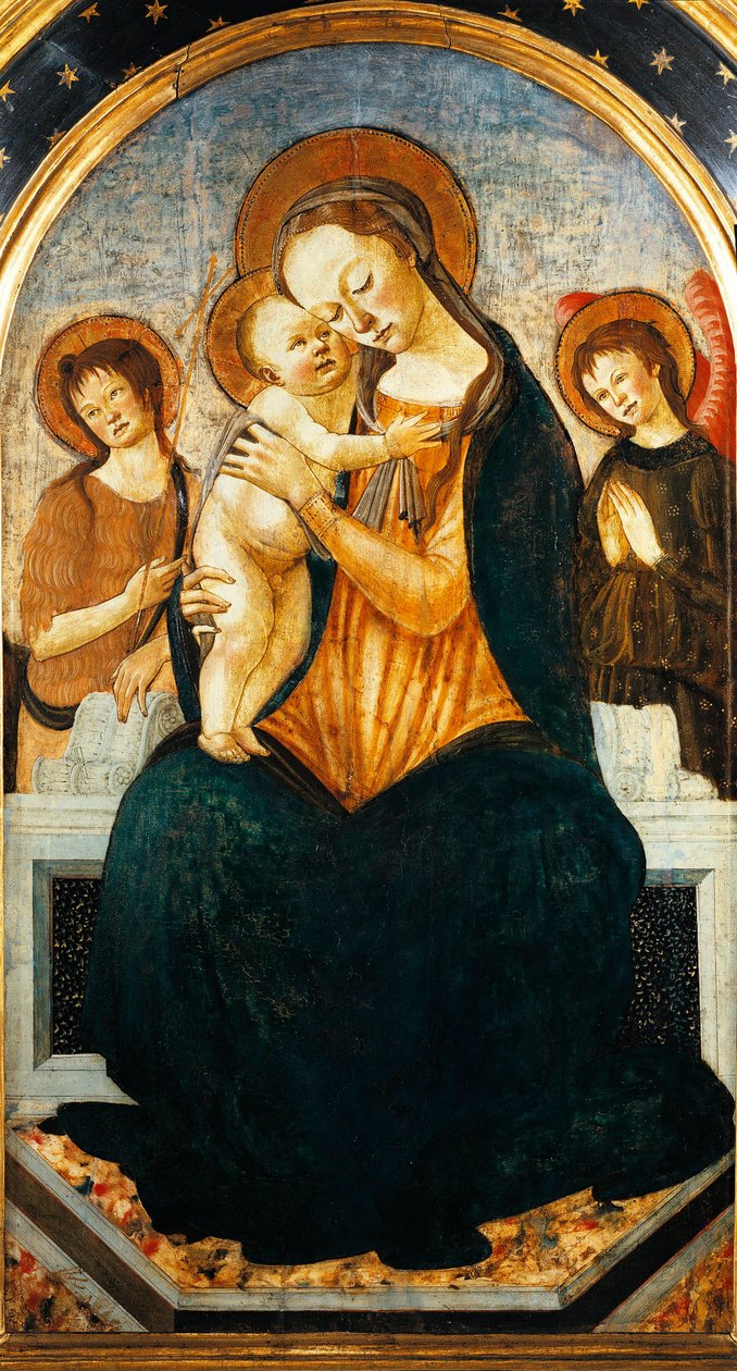 Virgem e Criança (óleo sobre madeira de Jacopo del Sellaio