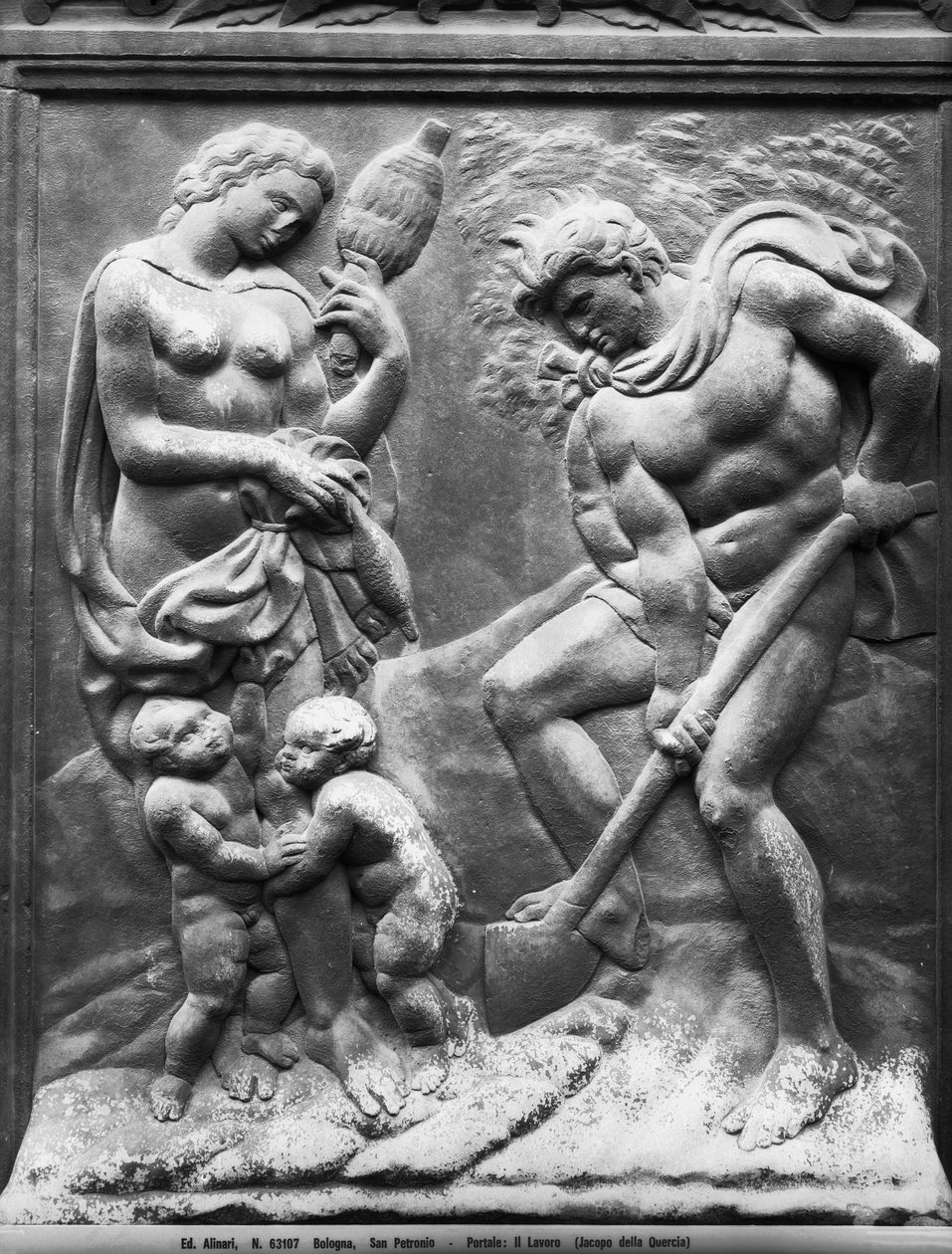 Adão e Eva forçados a trabalhar, painel da Porta Magna, c.1430 (mármore) de Jacopo della Quercia