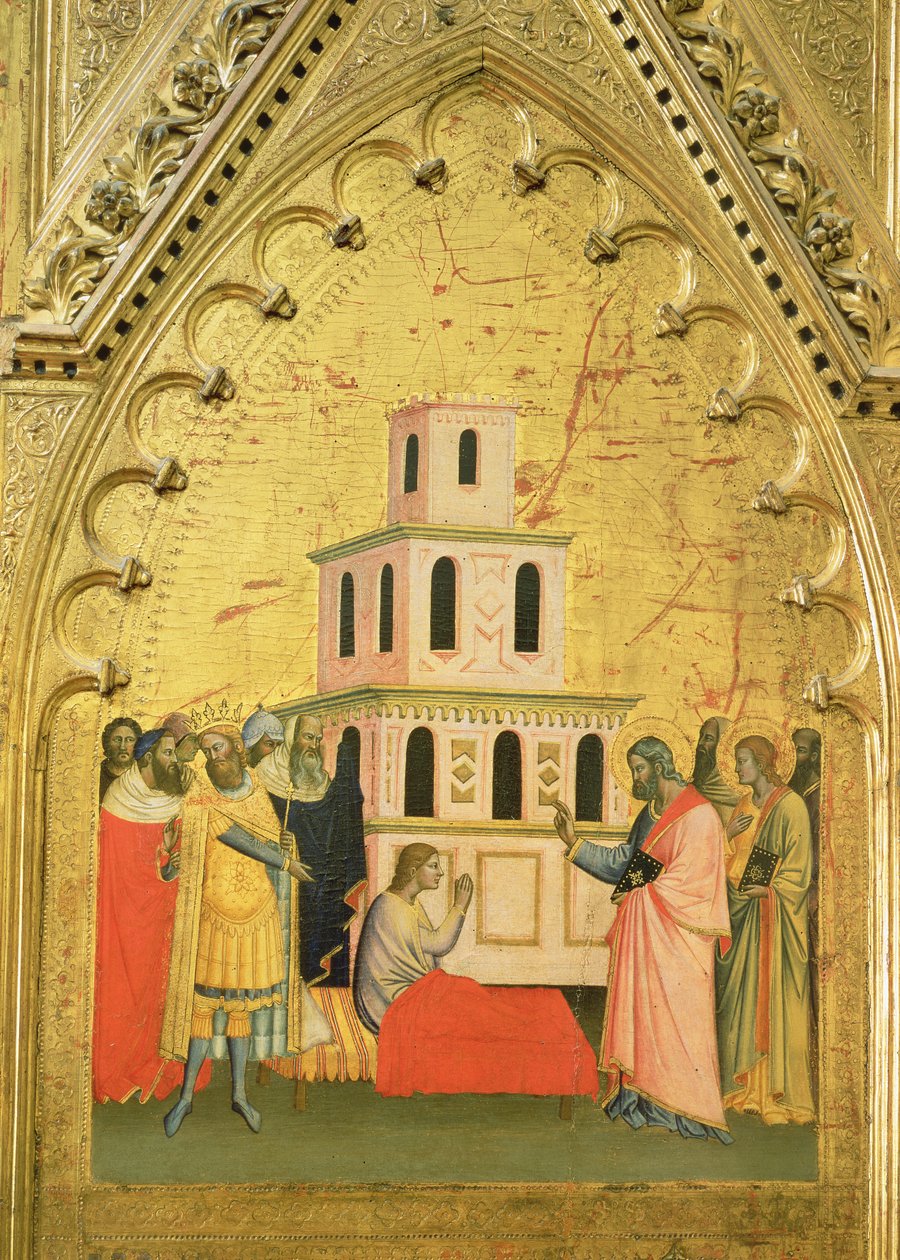 São Mateus Levantando um Jovem dos Mortos, do Retábulo de São Mateus e Cenas de sua Vida, c.1367-70 (têmpera no painel) de Jacopo di Cione