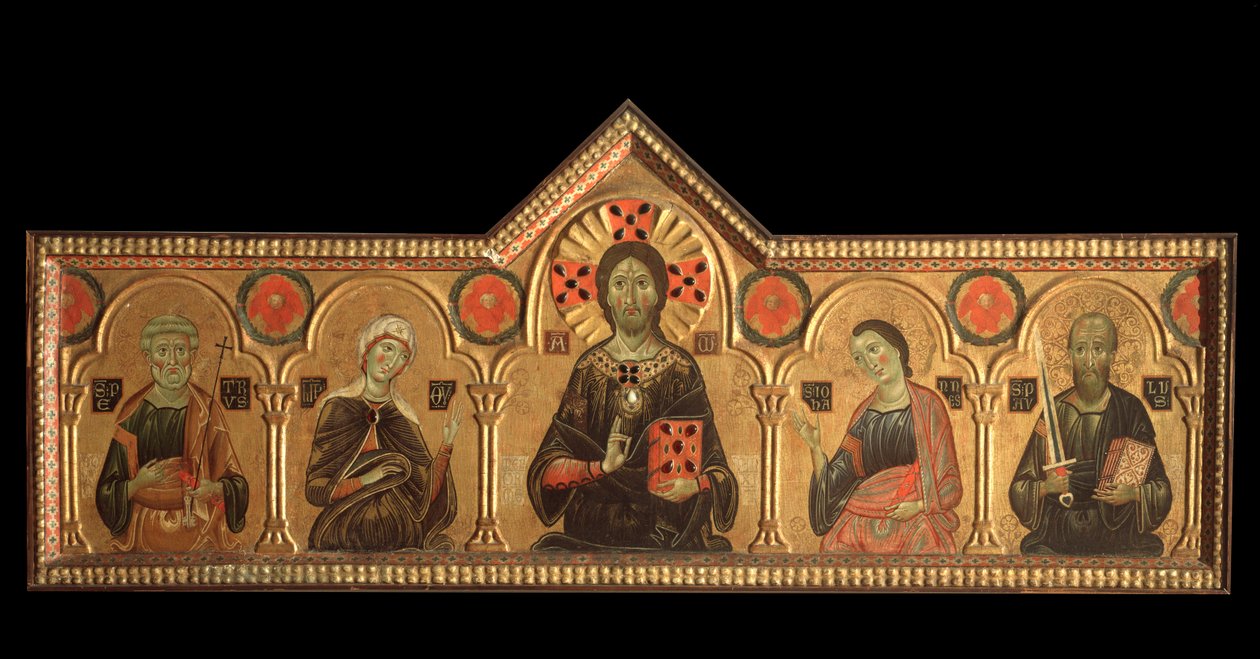 Políptico com redentor e santos: o redentor (Jesus com a Virgem, São Pedro, São João Evangelista e São Paulo) - óleo sobre painel de Jacopo di Meliore