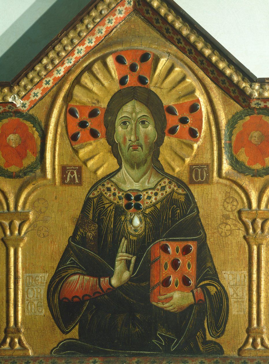 Redentor, detalhe do Redentor com Madonna e três Santos, de Meliore Toscano ou Meliore di Jacopo (cerca de 1255-1285), tempera e ouro no painel, 85x210 cm de Jacopo di Meliore