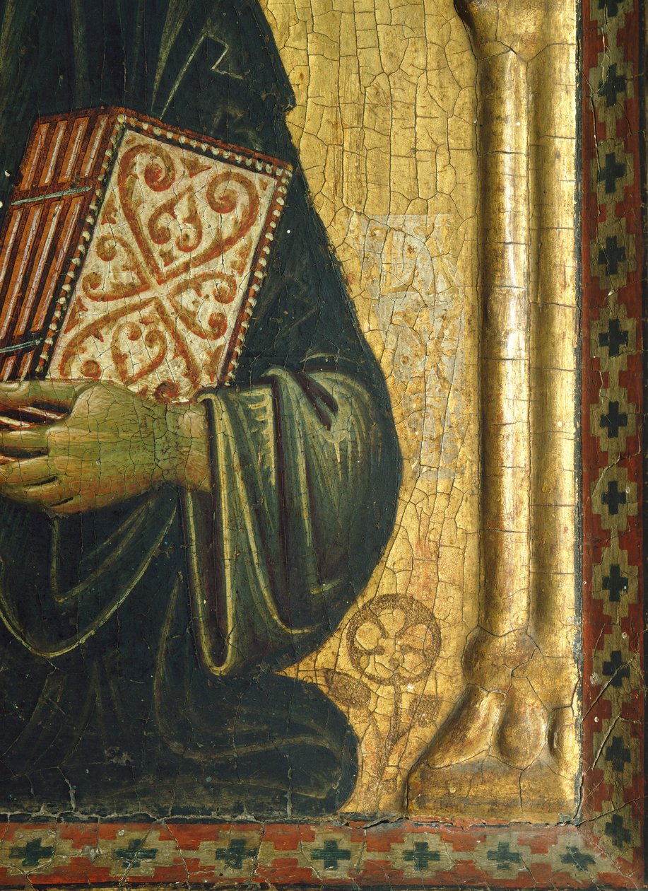 O Redentor com a Virgem e os Santos, de Meliore Toscano ou Meliore di Jacopo (ca 1255-1285), tempera e ouro sobre painel, 85x210 cm, Detalhe de Jacopo di Meliore