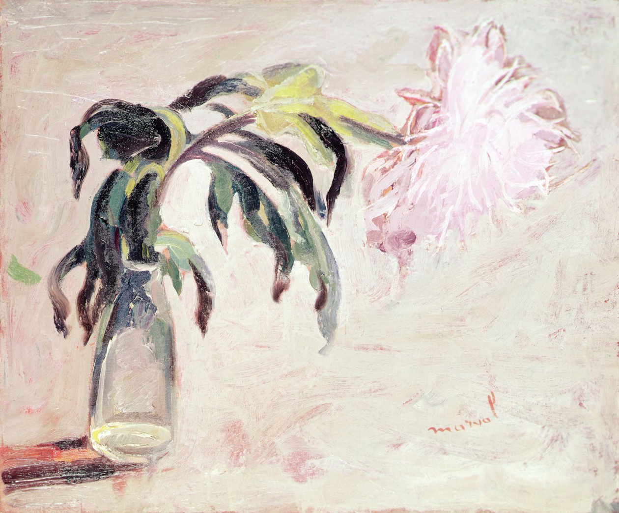 Um Crisântemo numa garrafa (óleo sobre tela) de Jacqueline Marval