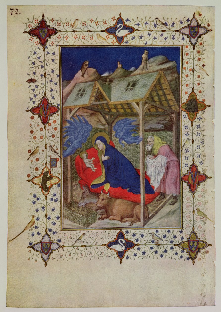 MS 11060-11061 Horas de Notre Dame: Prime, O Nascimento de Cristo, do &39;Tres riquezas Heures du Duc de Berry&39; (259702 para detalhes) de Jacquemart de Hesdin