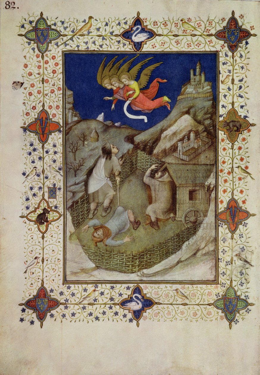 MS 11060-11061 Horas de Notre Dame: Tierce, Os anjos que aparecem aos pastores, do &39;Três riquezas Heures du Duc de Berry&39; de Jacquemart de Hesdin