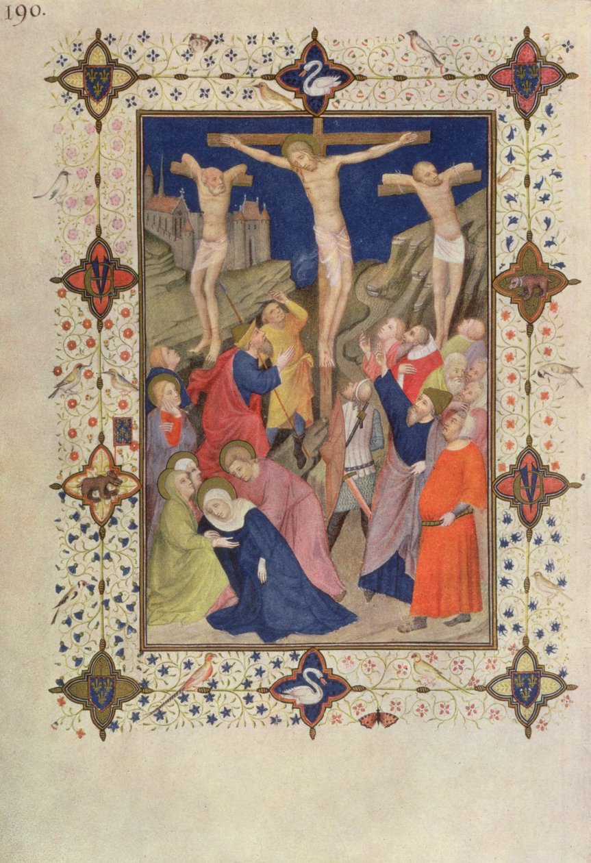 MS 11060-11061 Horas da Cruz: Nenhum, Jesus na Cruz, dos &39;Três riquezas Heures du Duc de Berry&39; de Jacquemart de Hesdin