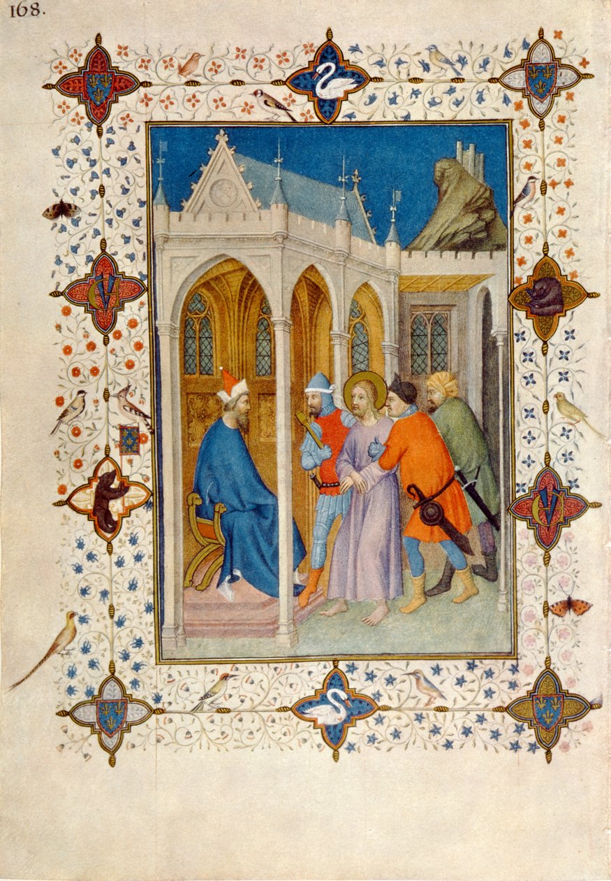 MS 11060-11061 Horas da Cruz: Primeiro, Cristo na frente de Pilatos, do &39;Três riquezas Heures du Duc de Berry&39; de Jacquemart de Hesdin