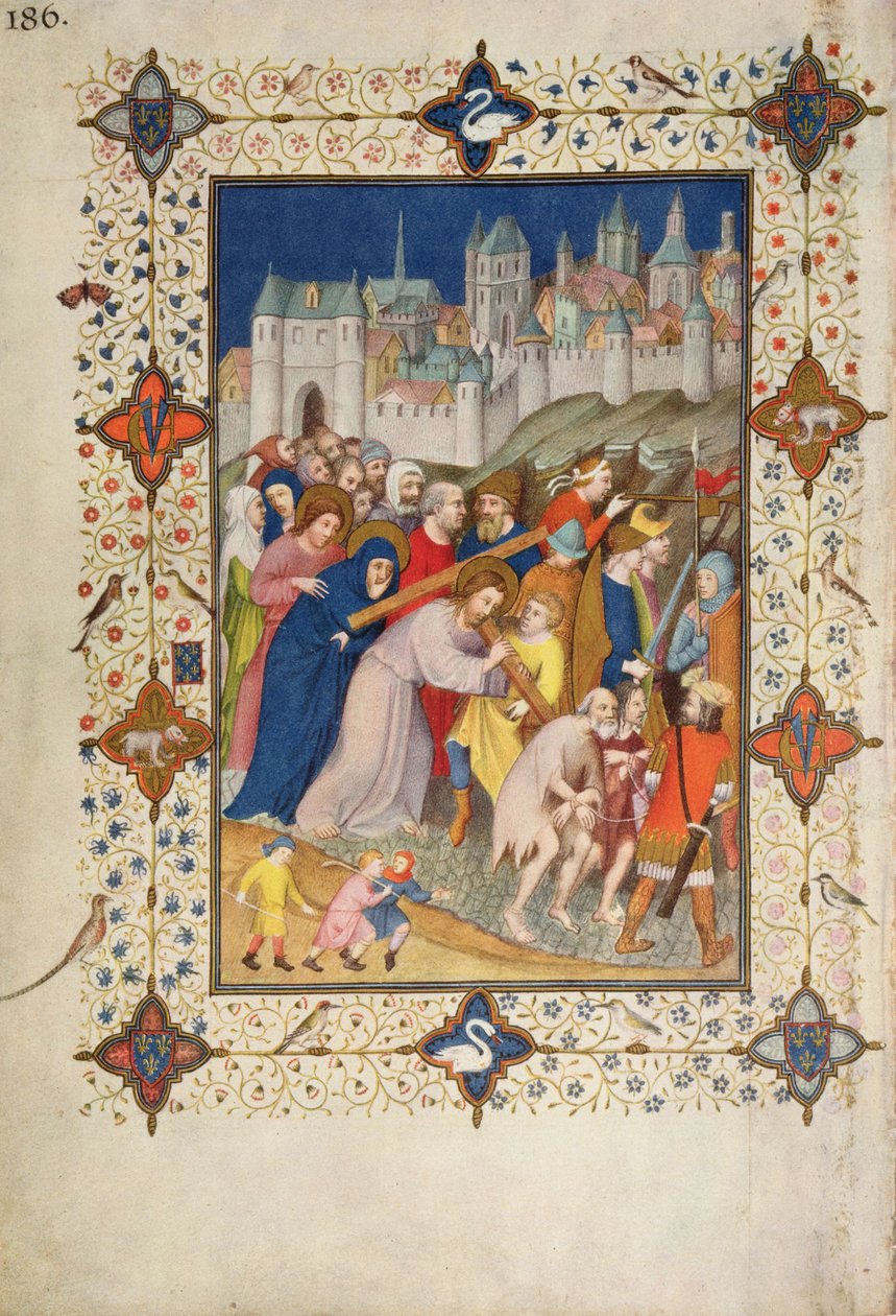 MS 11060-11061 Horas da Cruz: Sexte, Cristo carregando a cruz, da &39;Tres riquezas Heures du Duc de Berry&39; de Jacquemart de Hesdin