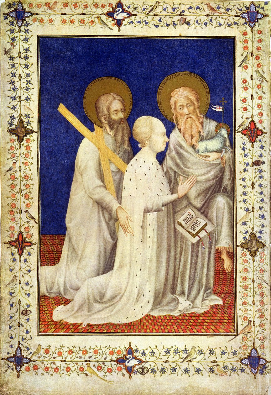 MS 11060-11061 John, duque de Berry de joelhos entre Santo André e São João, francês, do &39;Tres riquezas Heures du Duc de Berry&39; de Jacquemart de Hesdin