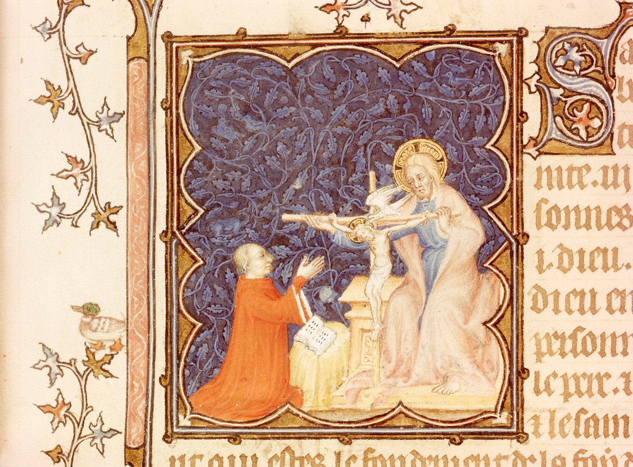 Sra. Lat 18014 João de França (1340-1416) Duque de Berry Rezando Antes do Jesus Crucificado, das Pequenas Horas do Duque de Berry, c.1385-90 de Jacquemart de Hesdin