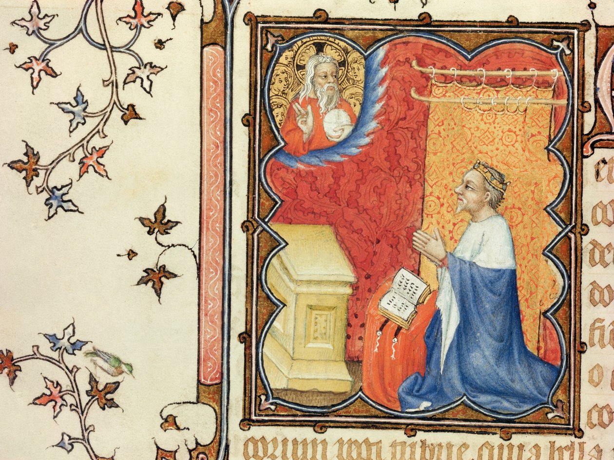 Sra. Lat 18014 Jean da França (1340-1416) Duque de Berry Rezando Antes do Pai Eterno, das Pequenas Horas do Duque de Berry, c.1385-90 de Jacquemart de Hesdin