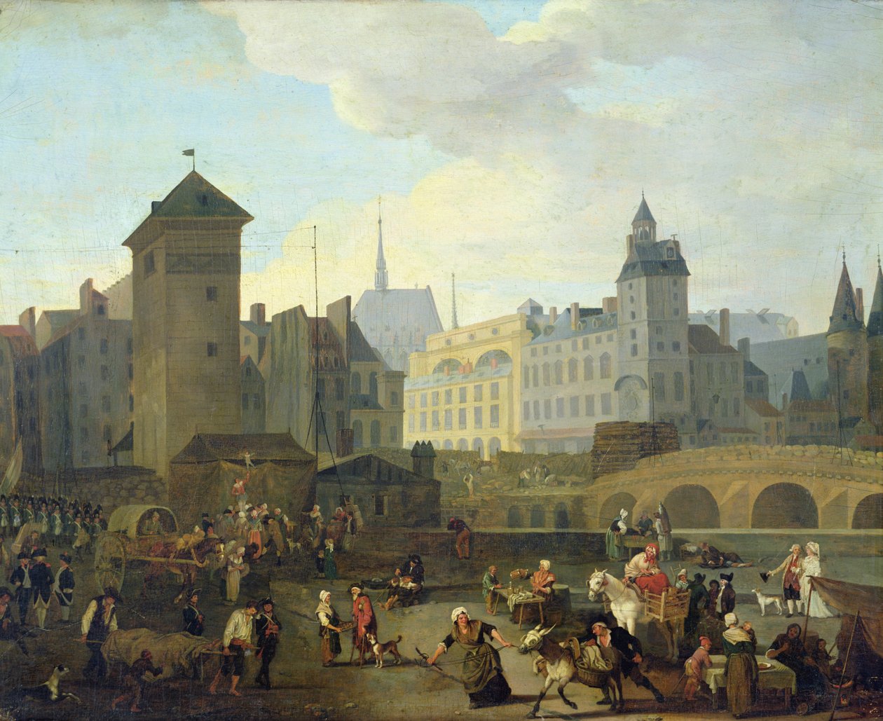 Quai de Gesvres, o Palácio e a Bomba de Notre Dame, c.1791 de Jacques Albert Senave