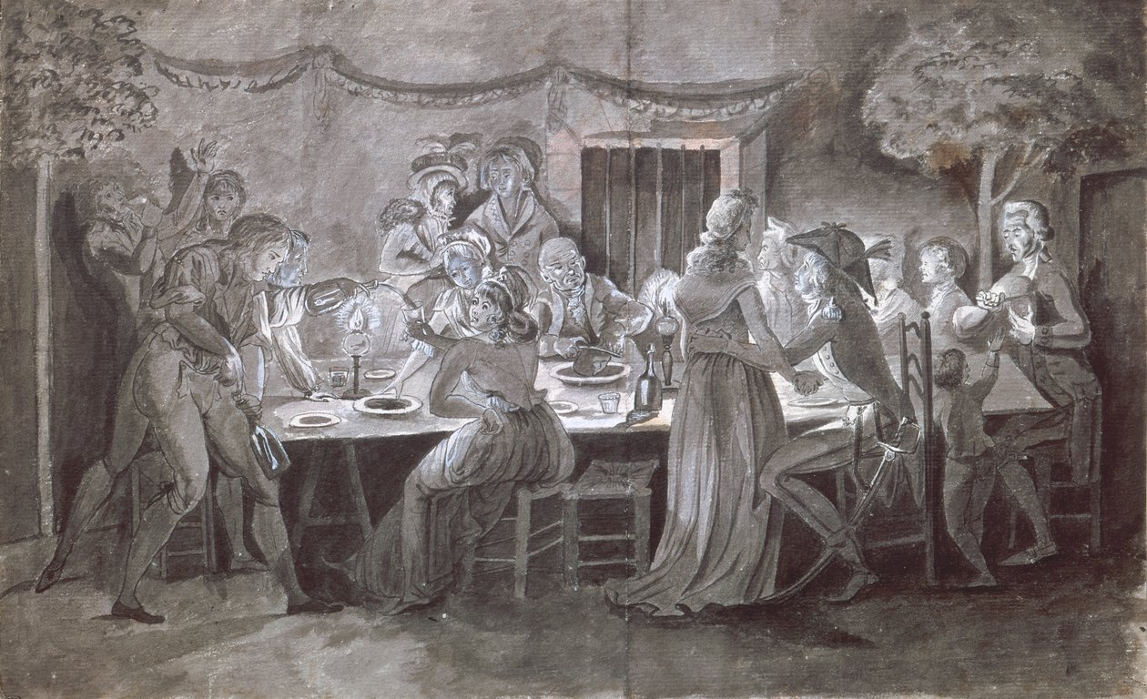 Refeição de Casamento à Noite (caneta e tinta sobre papel) de Jacques Bertaux