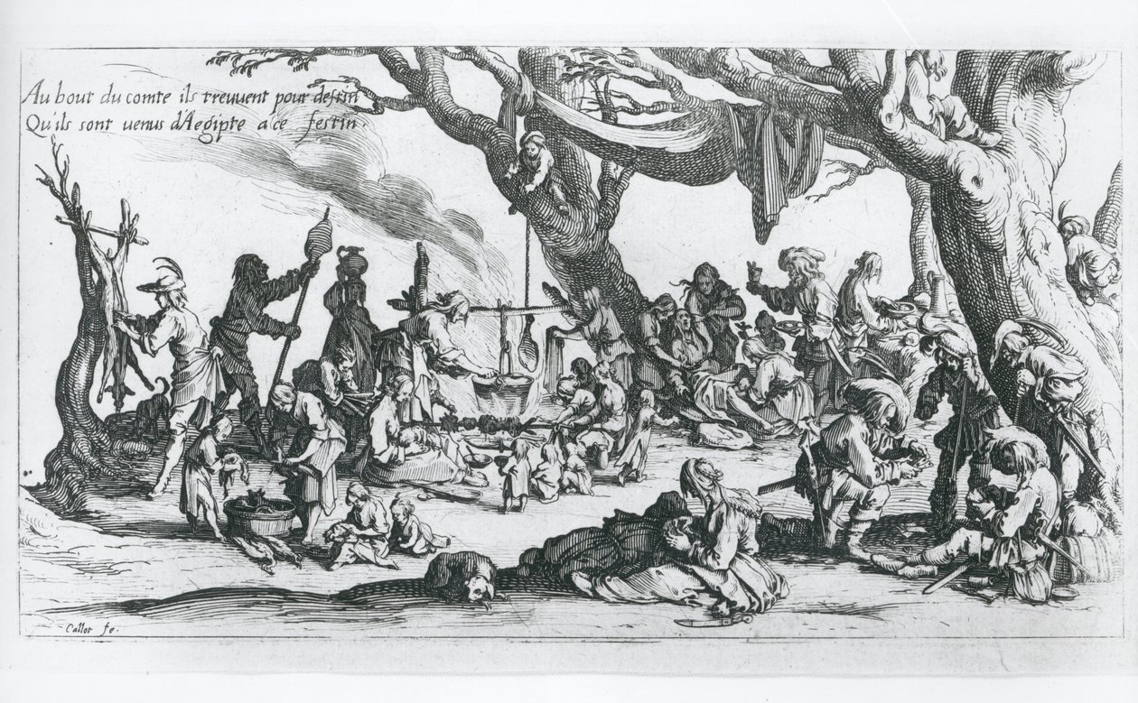 Um nascimento em um acampamento cigano (gravura) de Jacques Callot