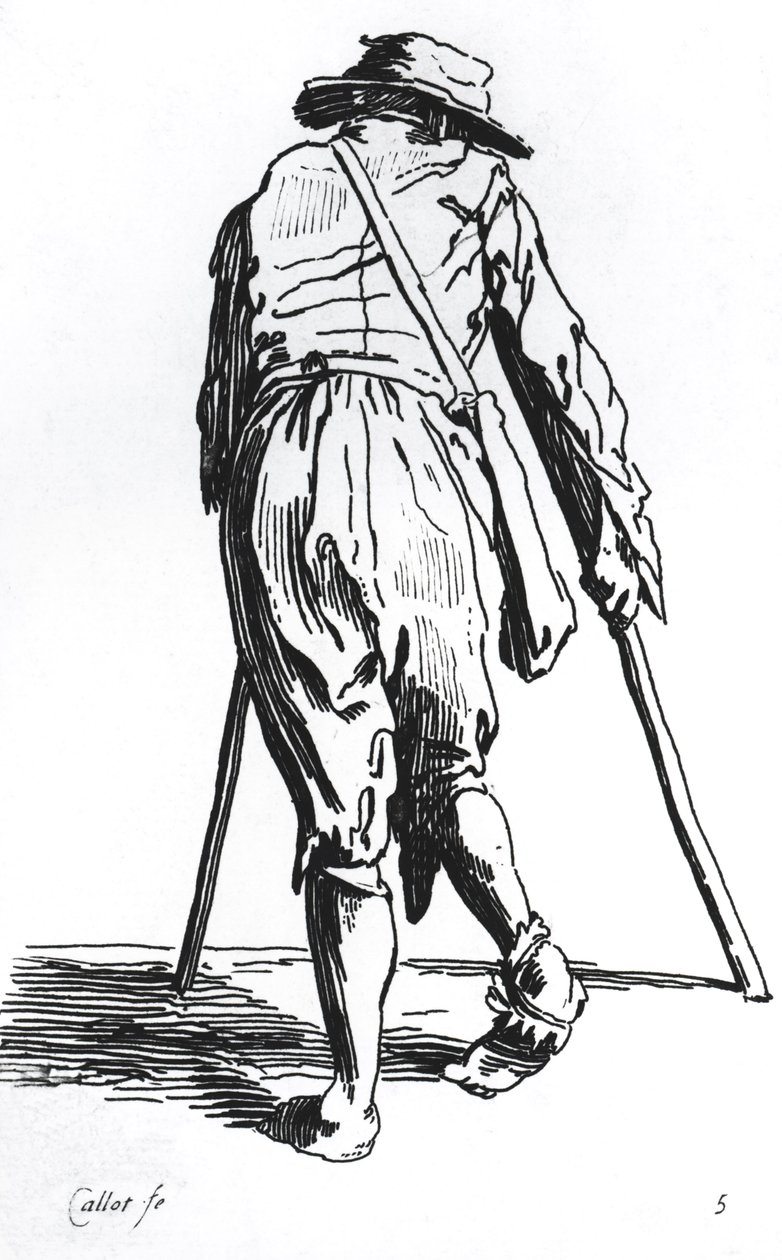 Mendigo em suas muletas, por trás de Jacques Callot