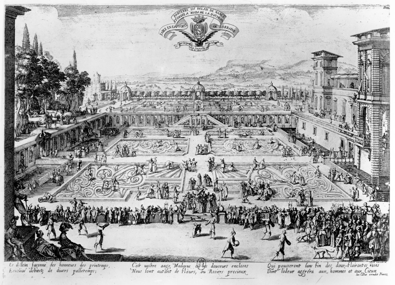 O jardim no Palais de Nancy, dedicado à duquesa de Lorena, 1624 de Jacques Callot