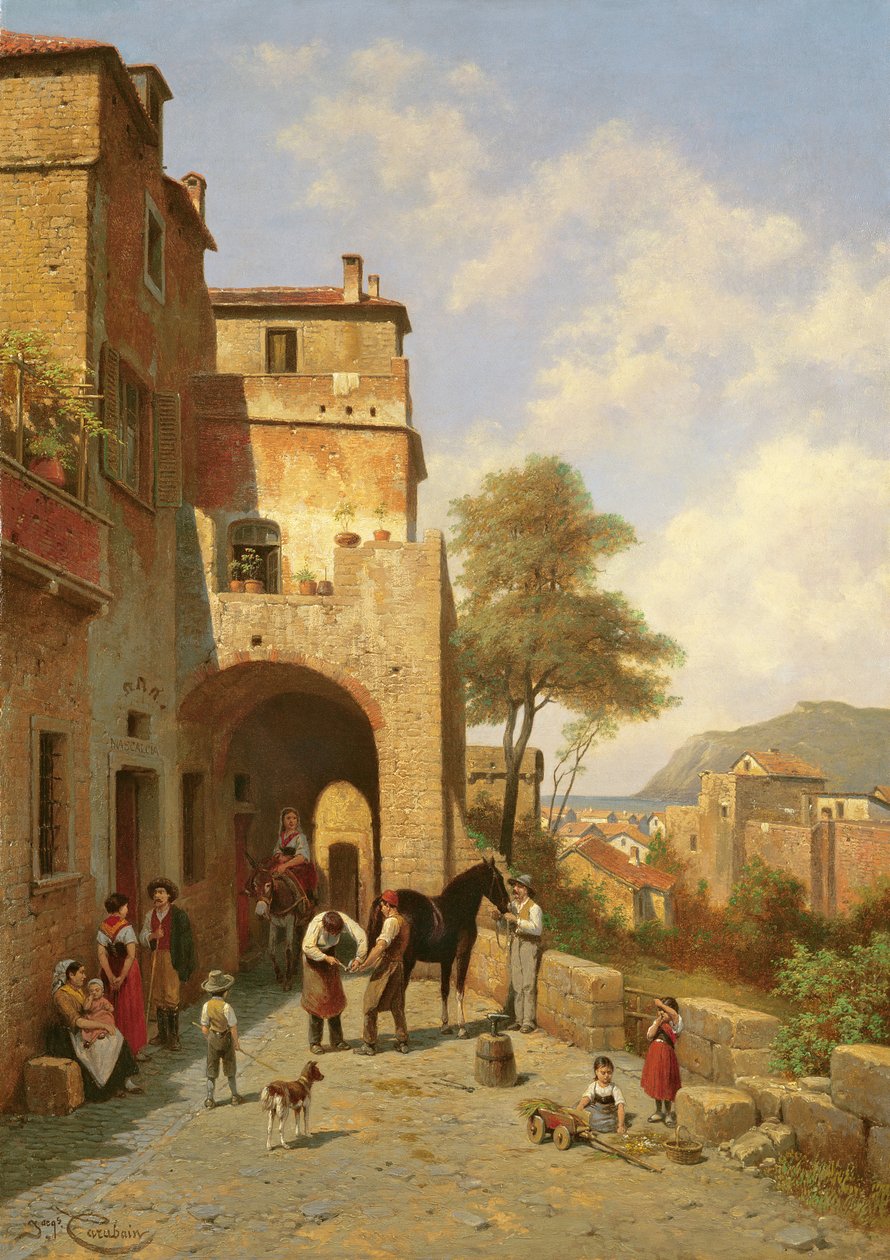 Vista, spottorno, mediterrâneo, costa, 19o, século de Jacques Carabain