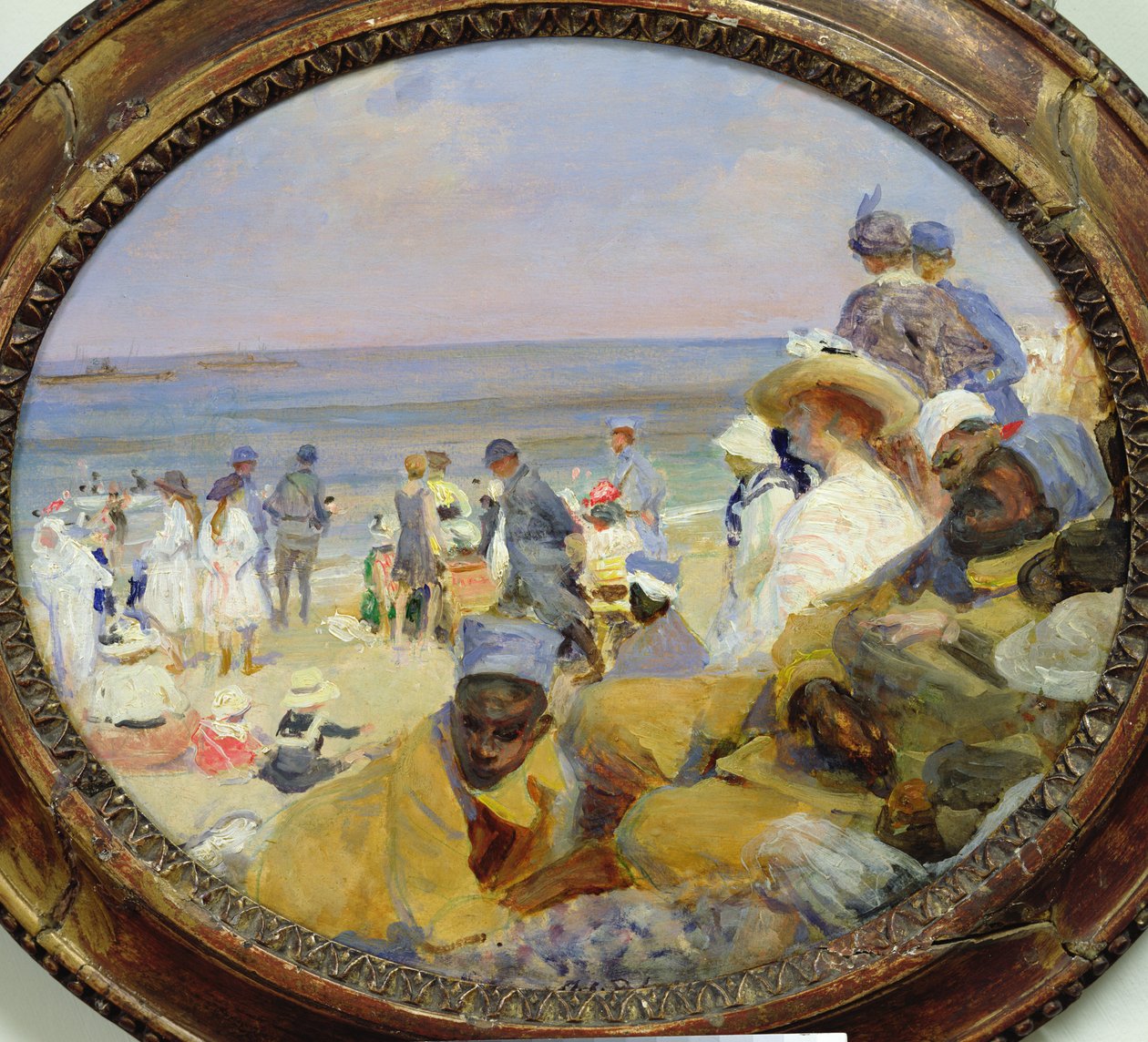 A praia de Dieppe, 1916 (óleo no cartão) de Jacques Emile Blanche