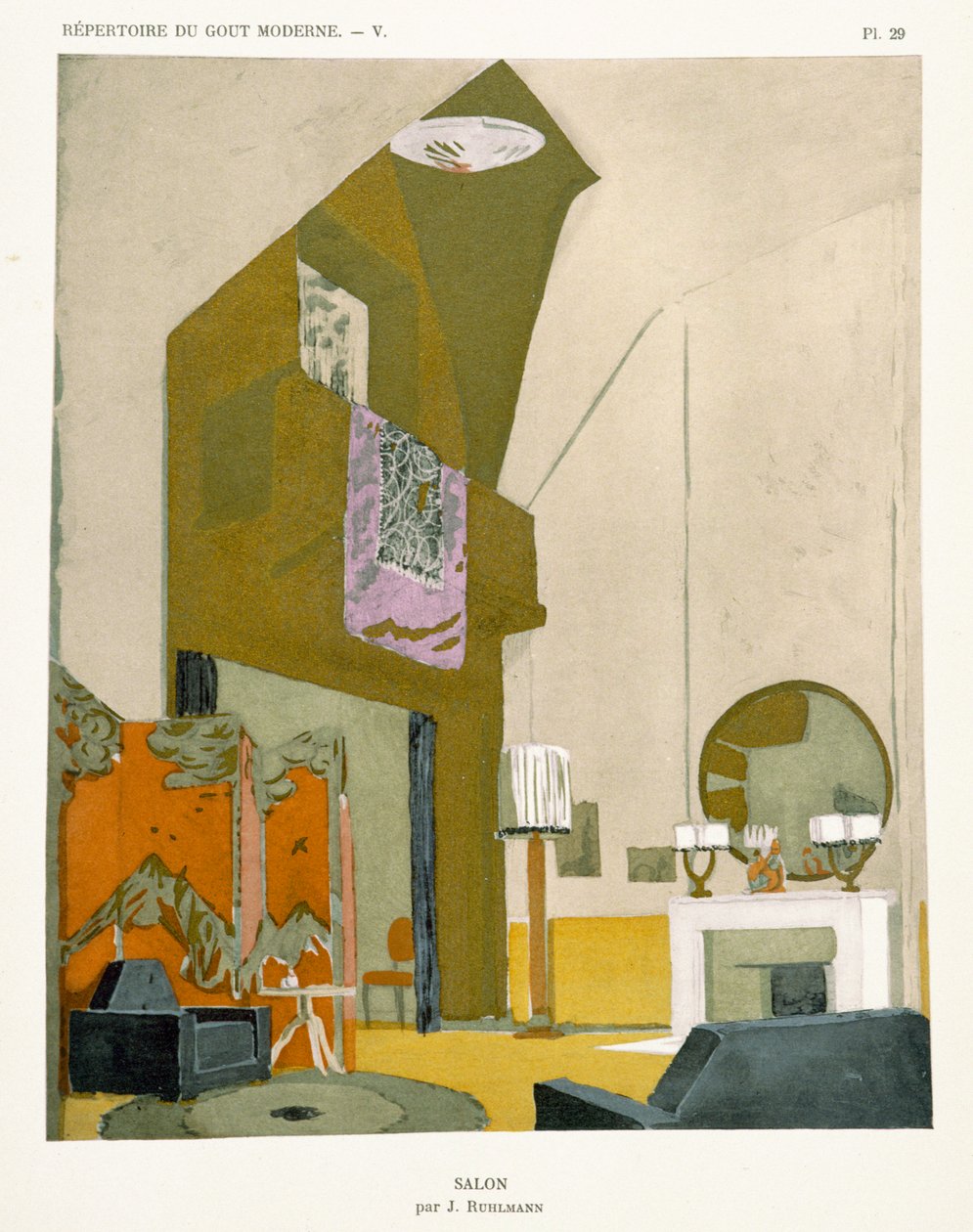 Salon, do &39;repertório do gosto moderno&39;, publicado em 1929 de Jacques Emile Ruhlmann